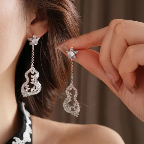 Orecchini Pendenti A Forma Di Zucca Svuotata Con Zircone Rame Fiore Foglia Stella Silver Earring Post Per Donne Lusso Chic