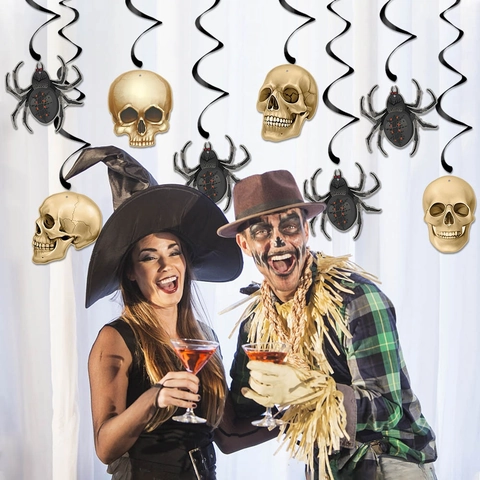 Halloween Hangende Spiralen Schedel Spin Banner Feest Decoraties Papier Slinger Voor Spookhuis Interieur Plafond Decor