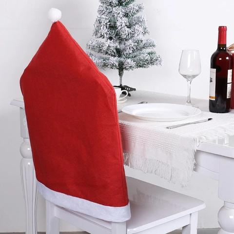 Christmas Chair Back Cover Santa Hat Shape Red White Non-Woven Fabric Dining Room Festive Table Decor Party Ornaments