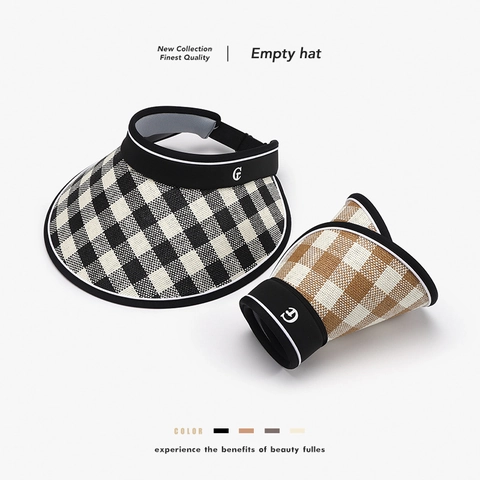 Cappello Visiera Parasole Testa Vuota Protezione UV UPF Tesa Larga Pieghevole Paglia Maglia Scacchi Sport All Aperto