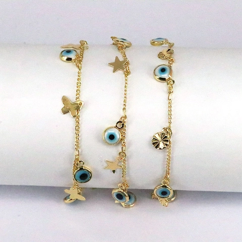 Bracciale Malocchio in Rame Placcato Oro 18K per Donna Bracciale con Ciondolo Farfalla Stella Bohémien Gioielli Catena