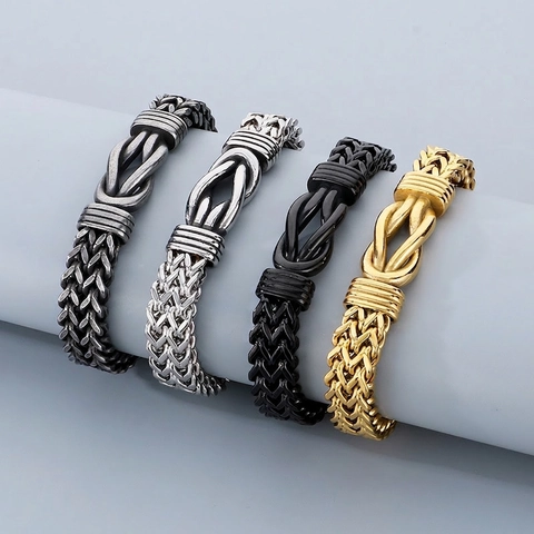 Pulsera De Acero Inoxidable Trenzada Para Hombre Con Nudo De Infinito Retro Hip Hop Cadena De Trigo Joyería