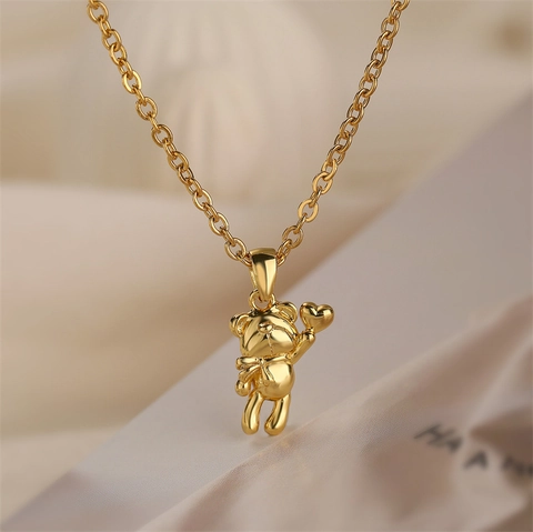 Punk Stil Teddybär Herz Anhänger Halskette Kupfer Mikro-Strass Inlay Gold Silber Schlüsselbein Kette Schmuck Für Damen Herren