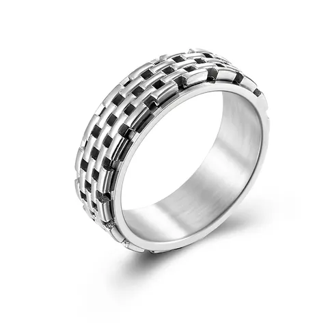 Anillo Spinner Acero Inoxidable Alivio Ansiedad Descompresión Textura Ladrillo Tejido Banda Industrial Hombres Mujeres