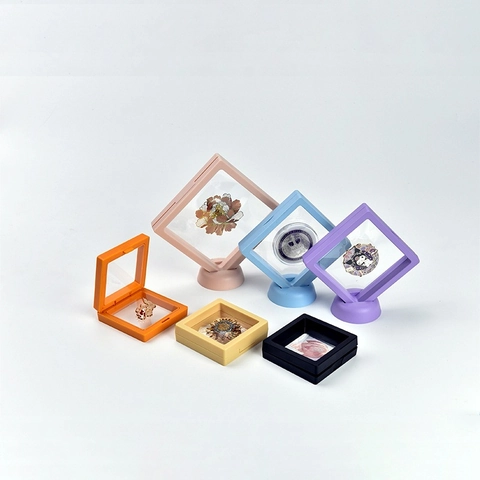 PE Film Suspension Jewelry Display Box 3D Floating Frame Transparent Anti Oxidation Dustproof For Earrings Rings Coins
