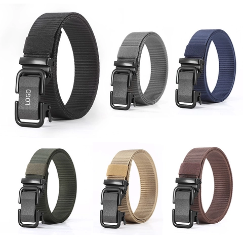 Men's Tactical Nylon Belt Casual Outdoor Woven Webbing Belt With Iron Automatic Quick Release Buckle Adjustable Waist Strap