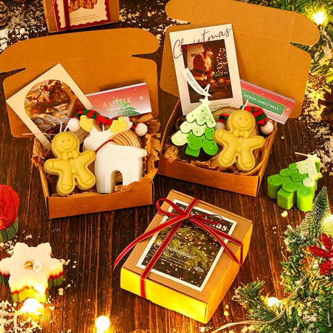 Christmas Scented Candle Gift Box Handmade Soy Wax Aromatherapy Holiday Decor Gingerbread Man Tree Shape Party Favor