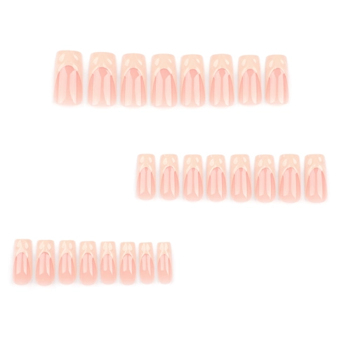 French Press On Nails 3D Carved Design Long Square False Nails Nude Pink Light Yellow Manicure Tips For Women