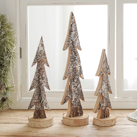 Rustic Natural Wood Christmas Tree Ornaments Bark Letter Banner Hanging Garland Nordic Log Festive Home Party Wall Decorations