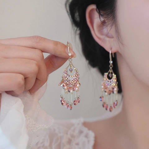 Orecchini Pendenti Nappa Perla Artificial Cristallo Vintage Con Perno Argento 925 Gioielli Lusso Donna Elegante
