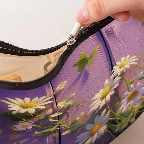 Floral Daisy Butterfly Cosmetic Bag Linen Texture Travel Makeup Pouch Toiletry Organizer Zipper Wristlet
