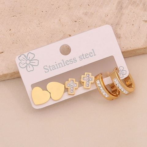 Orecchini In Acciaio Inossidabile Forme Cuore Stella Luna Farfalla Strass Gioielli Moda Donna
