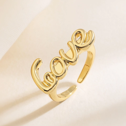 Love Buchstabe Offener Ring Kupfer Echt Vergoldet Verstellbar Geometrisch Mode Fingerschmuck Für Frauen Nische Stil