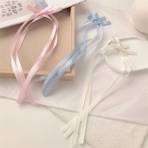 Doppel Schleife Haarklammern Mit Langen Satinband Streamern Handgemachte Entenschnabel Clips Haar-Accessoires