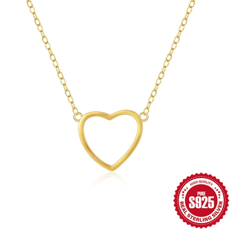 Minimalist Hollow Heart Pendant Necklace 925 Sterling Silver Clavicle Chain Jewelry For Women
