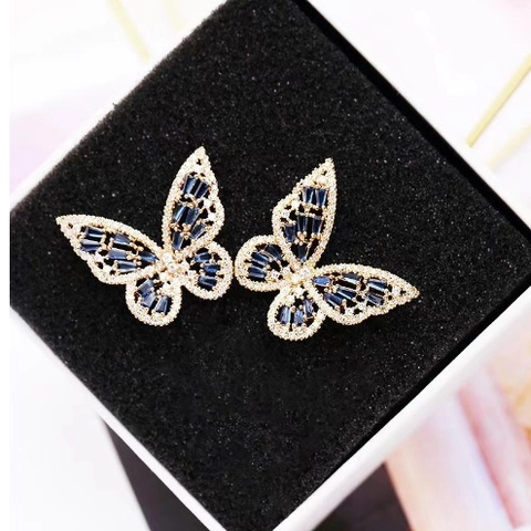 Butterfly Stud Earrings Hollow Copper Micro-pave Zircon Sparkly Fashion Jewelry Gift For Women