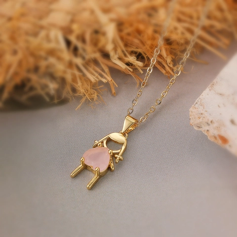 Collana Con Ciondolo Ragazzo E Ragazza Rame Ottone Placcato Oro Pietra Di Zircone Cuore Gioielli Minimalisti Di Tendenza