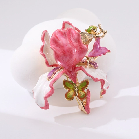 Blumenfee Brosche Vintage Luxus Zinklegierung Emaille Strass Schmetterling Pin Für Frauen Mode Accessoire