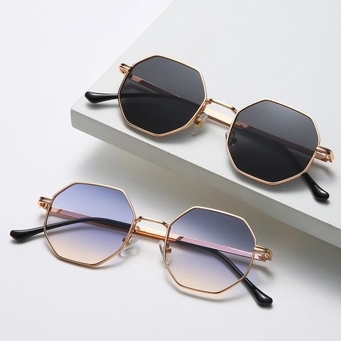 Achteck Sonnenbrille Polygonale Metallrahmen UV400 Schutz Retro Mode Brille Für Herren Damen Trendy