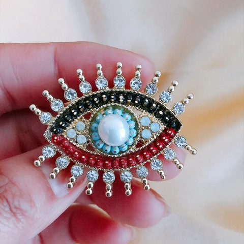 Spilla Occhio Del Diavolo Lega Placcata Oro Con Perla de Agua Dulce D'acqua Dolce Strass Esagerato Accessorio Retro Vintage Donna