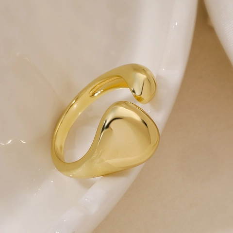 Bague Ouverte Minimaliste En Cuivre Plaqué Or 18K Forme Géométrique Goutte D'Eau Polie Lisse Ajustable Femmes