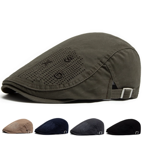 Men's Cotton Beret Cap With 3D Letter Embroidery Vintage Newsboy Hat Adjustable Metal Buckle Sunshade Forward Duck Tongue Hat For Outdoor Travel Casual