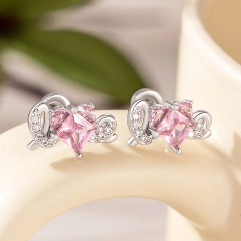 Pink Heart Zirconia Helix Piercing With Titanium Steel Earring Post Copper Wing Screw Back Stud Earrings For Women