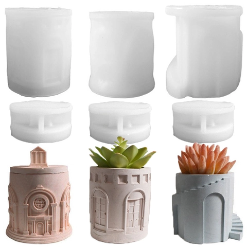 3D Reliëf Kasteel Paleis Siliconen Mal DIY Opbergdoos Bloempot Kaarsbeker Hars Gips Cement Knutselgereedschap