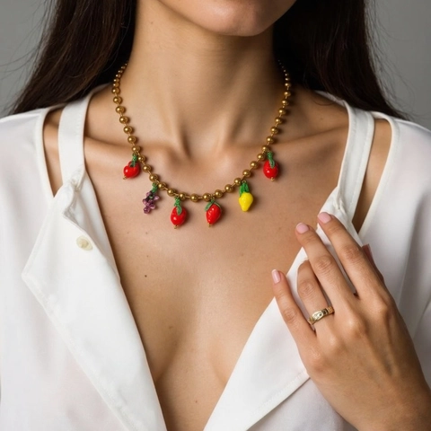 Collana E Bracciale Con Pendenti Frutta Acciaio Inossidabile Colorato Gioielli Carini Per Donne