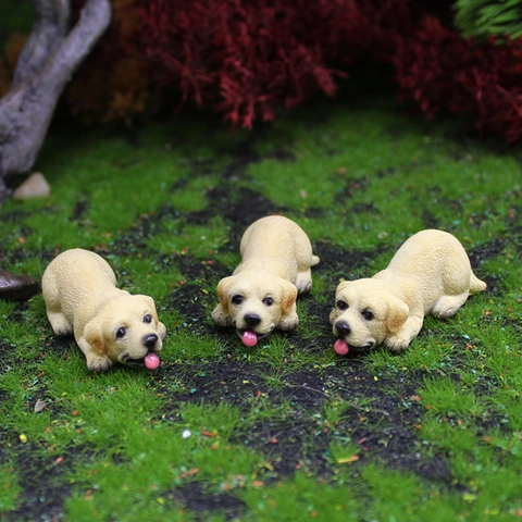 Miniature Dog Puppy Figurine Resin Simulation Cute Golden Retriever For Micro Landscape Succulent Garden Desktop Decor