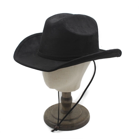 Western Cowboy Hat Suede Wide Brim Adjustable Windproof Rope Outdoor Sun Protection Retro Ethnic Style Unisex Jazz Hat