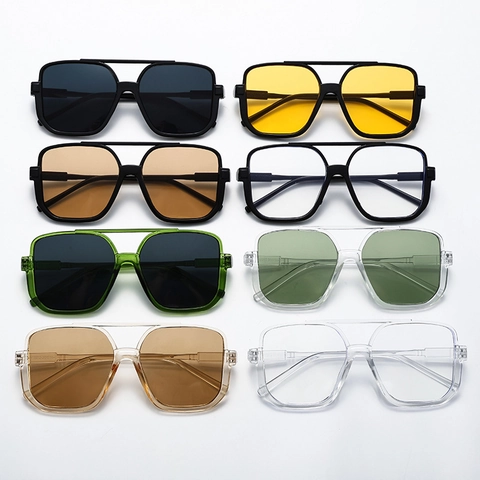 Übergroße Quadratische Sonnenbrille Mode Doppelsteg UV-Schutz Kunststoffrahmen Retro Pilot Style Brille Für Damen Herren