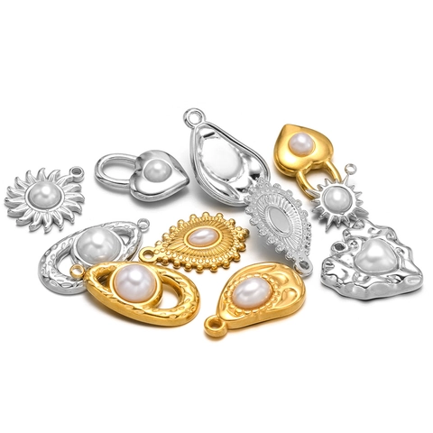 Pendenti Con Künstliche Perle In Acciaio Inossidabile Cuore Sole Goccia Forme DIY Produzione Di Gioielli Accessori Colore Oro Acciaio Moda