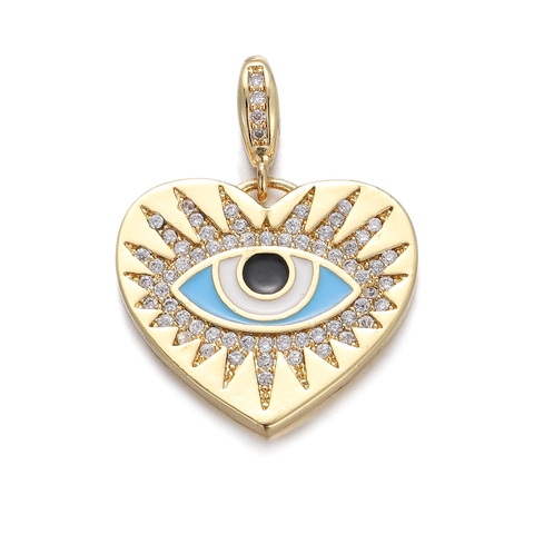Colgante Corazón Mal De Ojo Cobre Esmalte Circón Accesorios Para Hacer Joyas De Bricolaje Para Collar