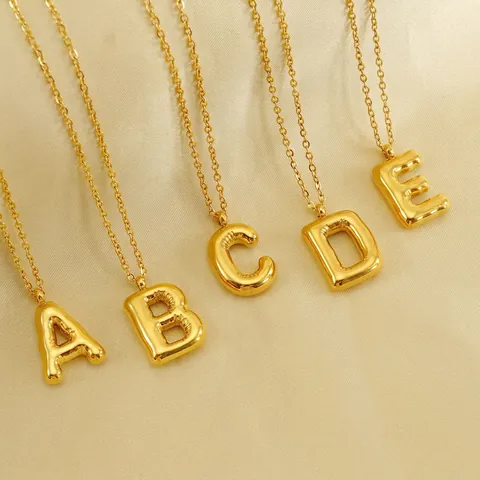 18K Gold Plated Stainless Steel Necklace 3D Balloon Initial Pendant Alphabet Jewelry For Women Girls Minimalist Fashion