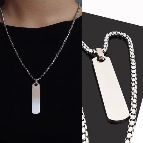 Collar Con Colgante De Barra Rectangular Acero Inoxidable Geométrico Minimalista Estilo Militar Joyería Para Hombres Y Mujeres