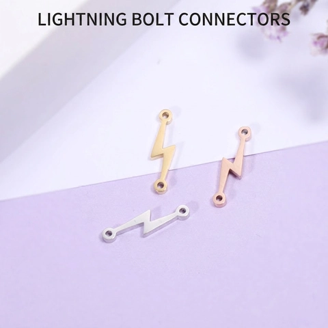 Lightning Bolt Connector Charms Stainless Steel Mirror Polished Double Hole DIY Jewelry Finding Bracelet Necklace Accessories