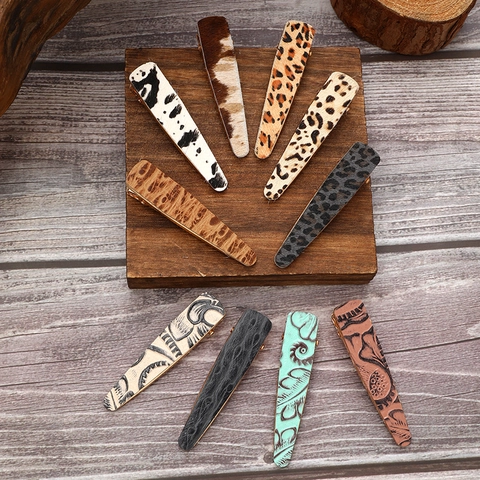 Hair Clips Vintage Leather Pattern Leopard Cow Zebra Metal Barrette Simple Retro Styling Accessories For Women Girls