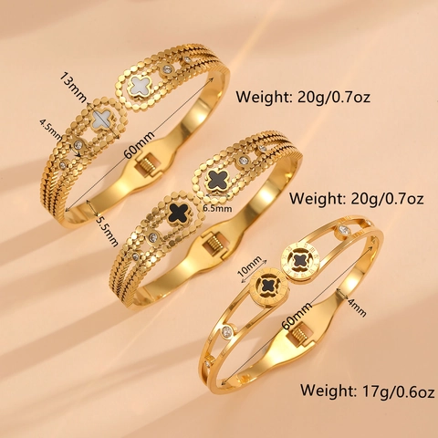 Titanium Stalen Armband 18K Verguld Klaver Schelp Romeinse Cijfers Zirkoon Trendy Luxe Voor Dames