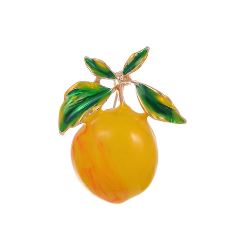 Spilla Limone Frutta Pin Smalto Lega Olio Gocciolante Giallo Vibrante Foglia Verde Accessorio Estivo Creativo