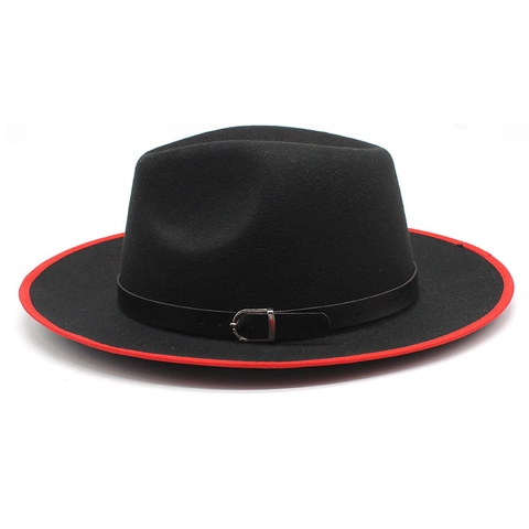 Vintage Fedora Hut Baumwolle Polyester Breite Krempe Kontrastrand Mit Ledergürtel Metallschnalle Britischer Stil