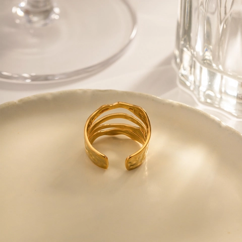 Mehrlagiger Wellenring Verstellbar Edelstahl Gehämmerte Textur Minimalistischer Schmuck Für Damen