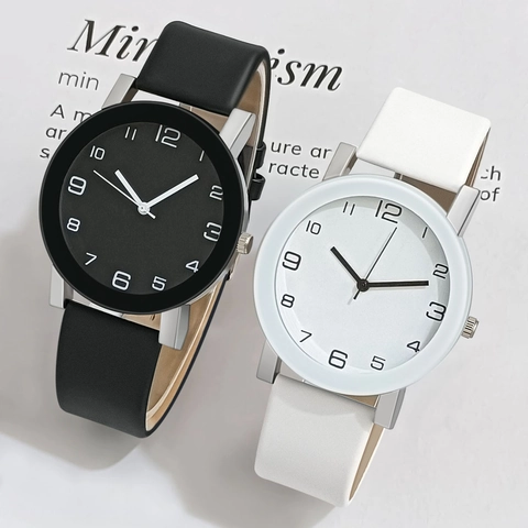 Men Quartz Wrist Watch PU Leather Strap Analog Display Round Dial Arabic Numerals Minimalist Casual Fashion