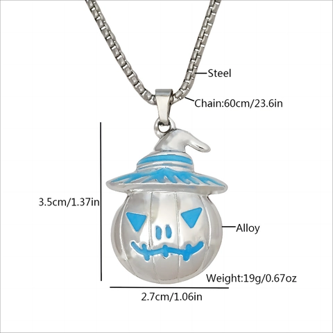 Halloween Pumpkin Wizard Hat Glow In The Dark Necklace Luminous Alloy Pendant Steel Chain Party Cosplay Jewelry