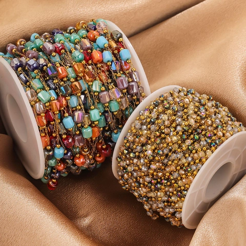 Perlenkette Edelstahl Bunte Kristall Glasperlen Handgefertigte DIY Schmuckherstellung Zubehör Armband Halskette Fundstücke
