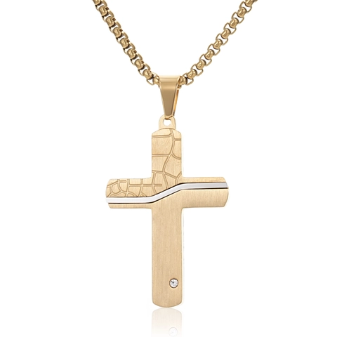 Collana Con Pendente A Croce In Acciaio Inossidabile Texture Pietra Crepata Stile Hip Hop Punk Da Uomo Con Piccolo Zircone