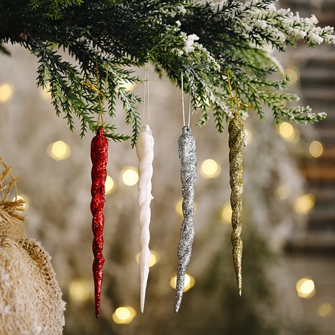 Ornamenti Appesi Ghiacciolo Di Natale Plastica Glitter Spirale Decorazione Albero Festa Casa