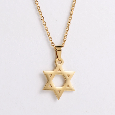 Hexagram Necklace And Stud Earrings 316L Stainless Steel 18K Gold Plated Star Of David Minimalist Polished Jewelry For Women