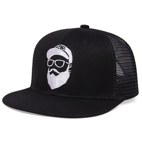 Cappello Trucker Ricamo Barba Nero Rete Visiera Piatta Baseball Per Uomo Donna Streetwear Snapback Regolabile