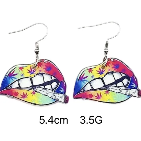 Pop-Art Acryl Lippen Hängeohrringe Regenbogen Bunt Neuheit Schmuck Damen Geschenk